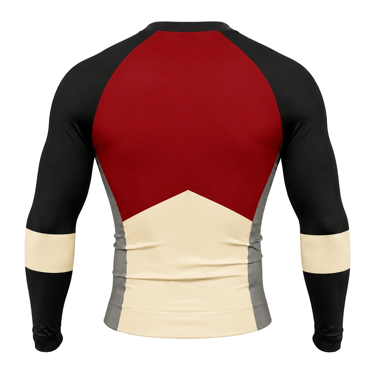 Scarlet Black Ivory Gray Chevron Side Panel Customizable Long Sleeve Compression Shirt back customization preview