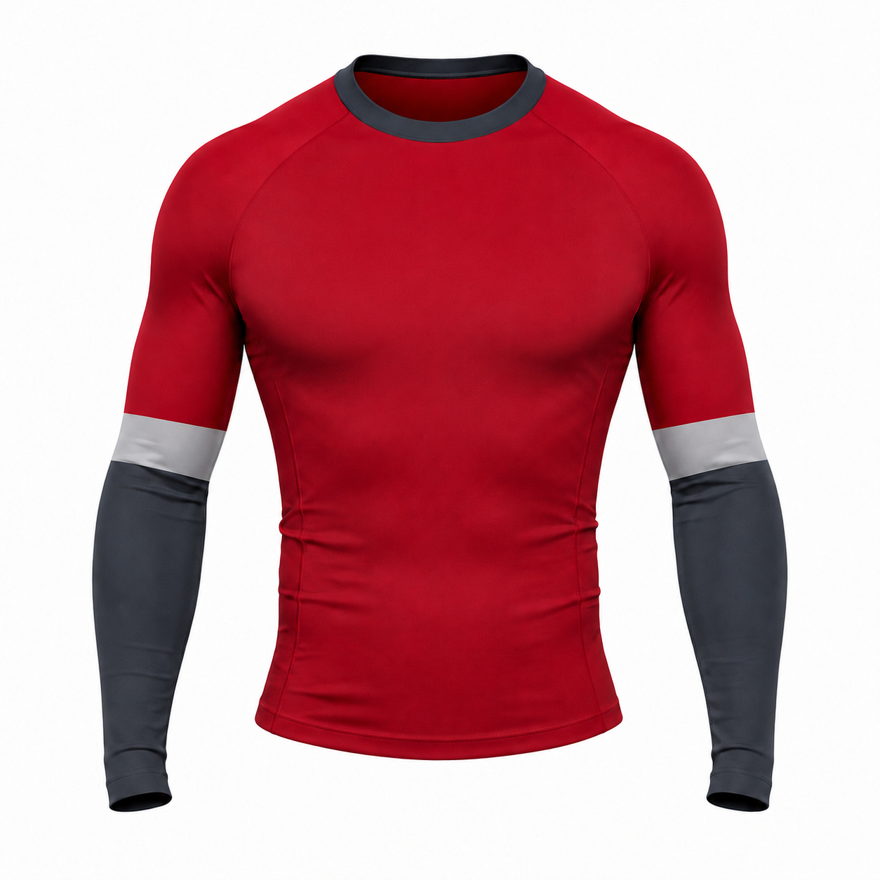 Scarlet Charcoal Silver Sleeve Band Customizable Long Sleeve Compression Shirt front customization preview