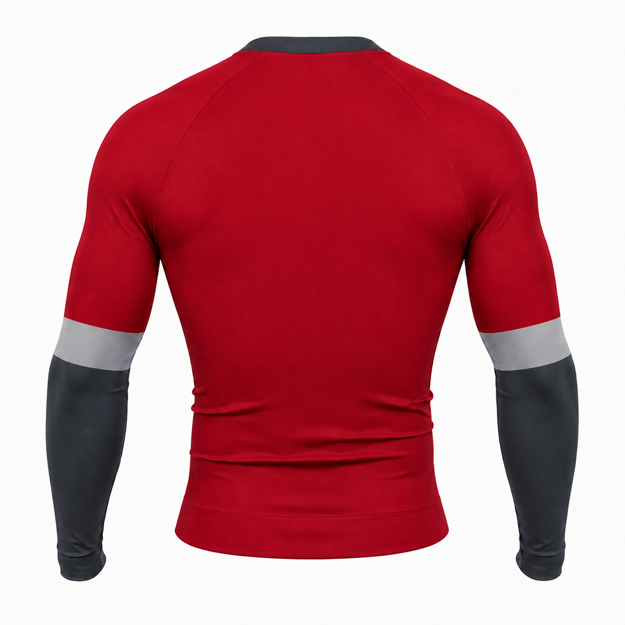 Scarlet Charcoal Silver Sleeve Band Customizable Long Sleeve Compression Shirt back customization preview