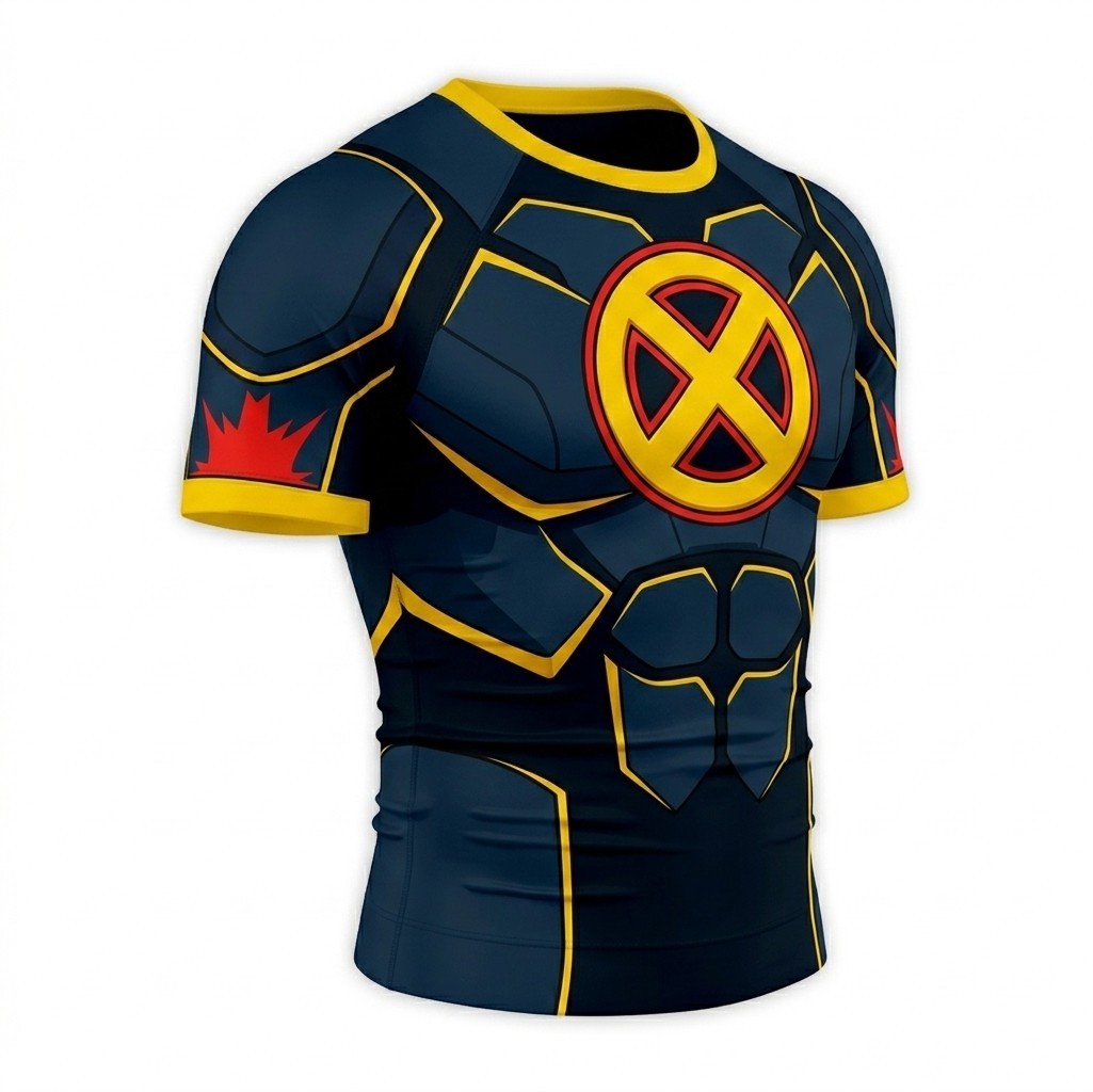 Scott Summers x men Cyclops Superhero Neon Synthwave Angular Vector Blue And Gold Short Sleeve Compression Shirt