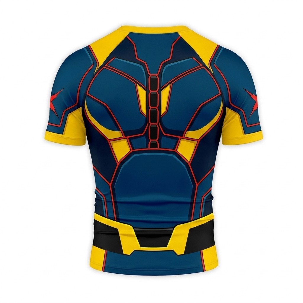 Scott Summers x men Cyclops Superhero Void Walker Hexagonal Mesh Blue And Gold Short Sleeve Compression Shirt