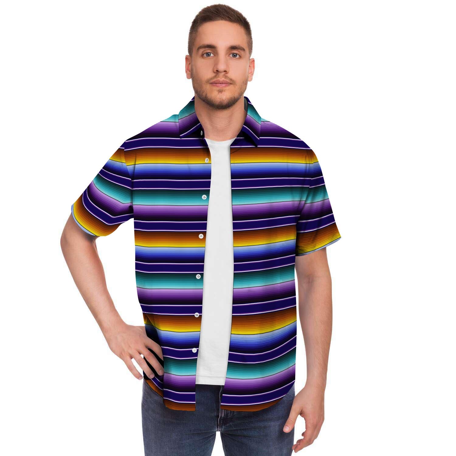 Serape Men Print Short Sleeve Button-Up Shirts