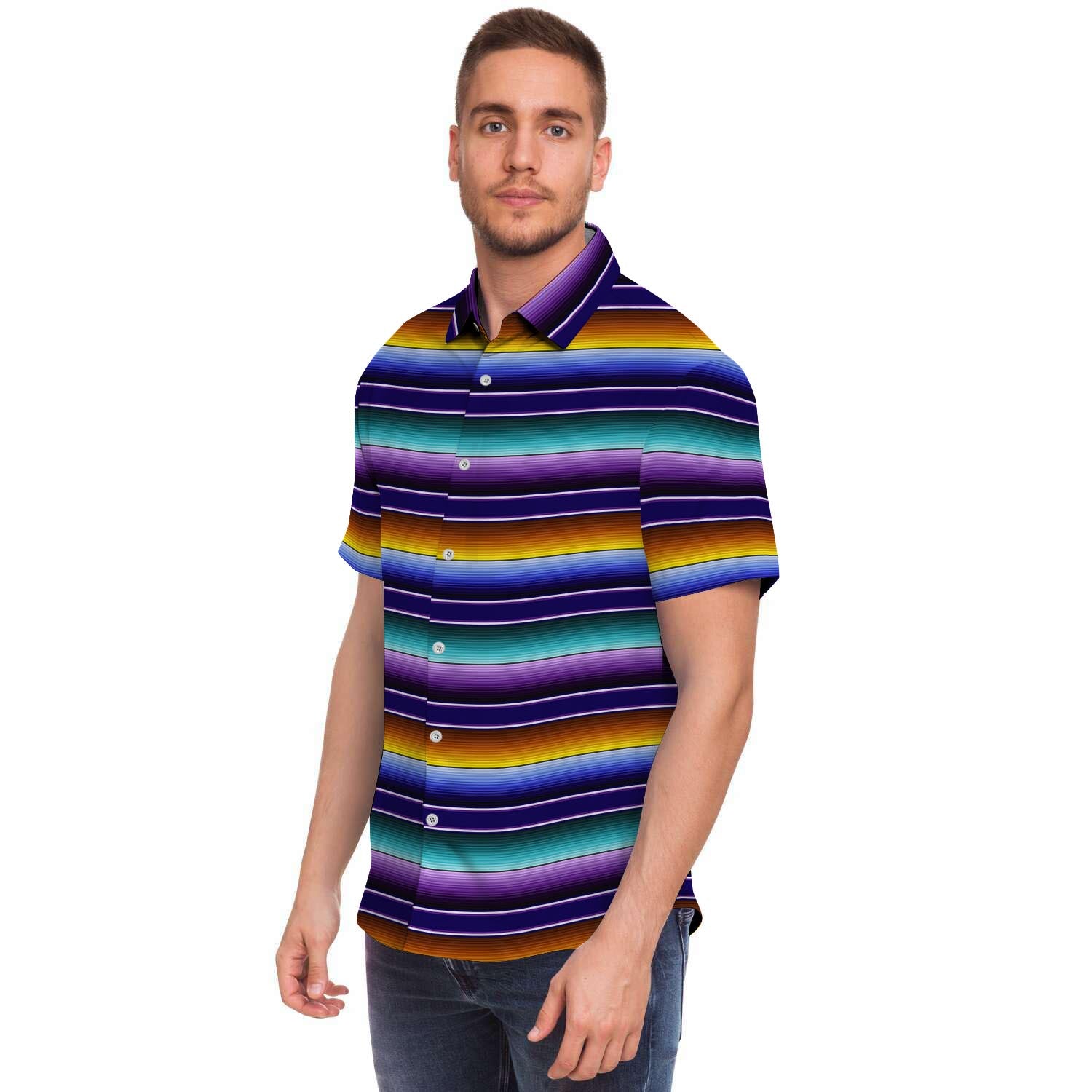 Serape Men Print Short Sleeve Button-Up Shirts