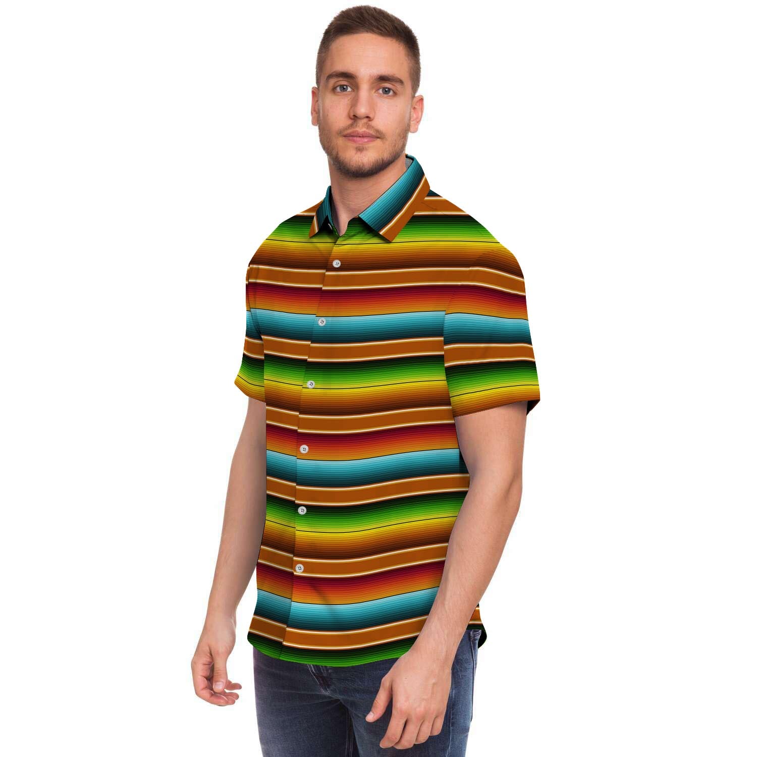 Serape Print Men Print Short Sleeve Button-Up Shirts
