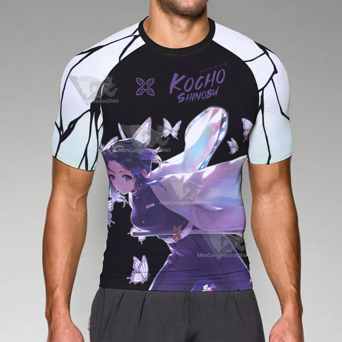 Shinobu Demon Slayer Purple Short Sleeve Compression Shirt