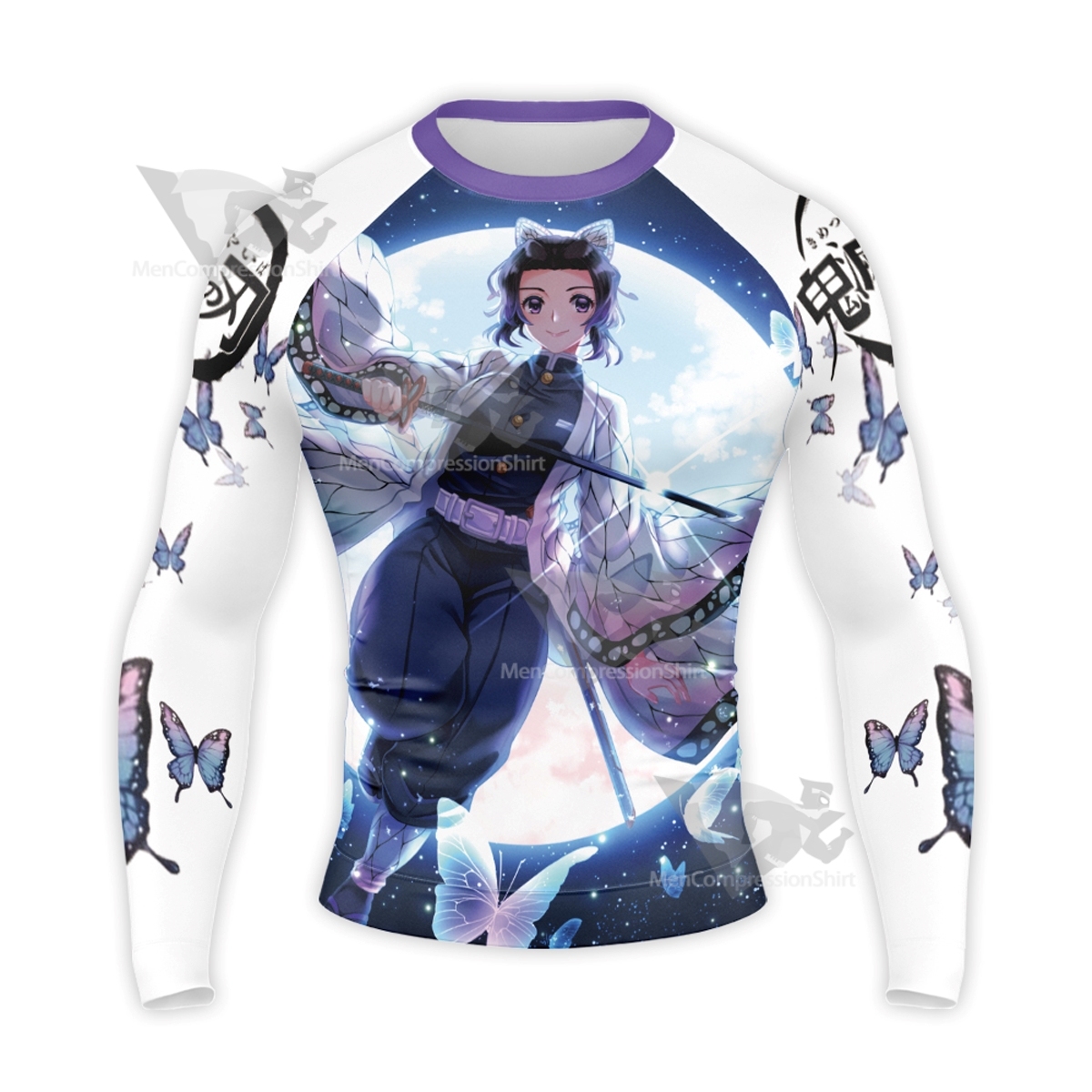 Shinobu Kocho Anime White Long Sleeve Compression Shirt