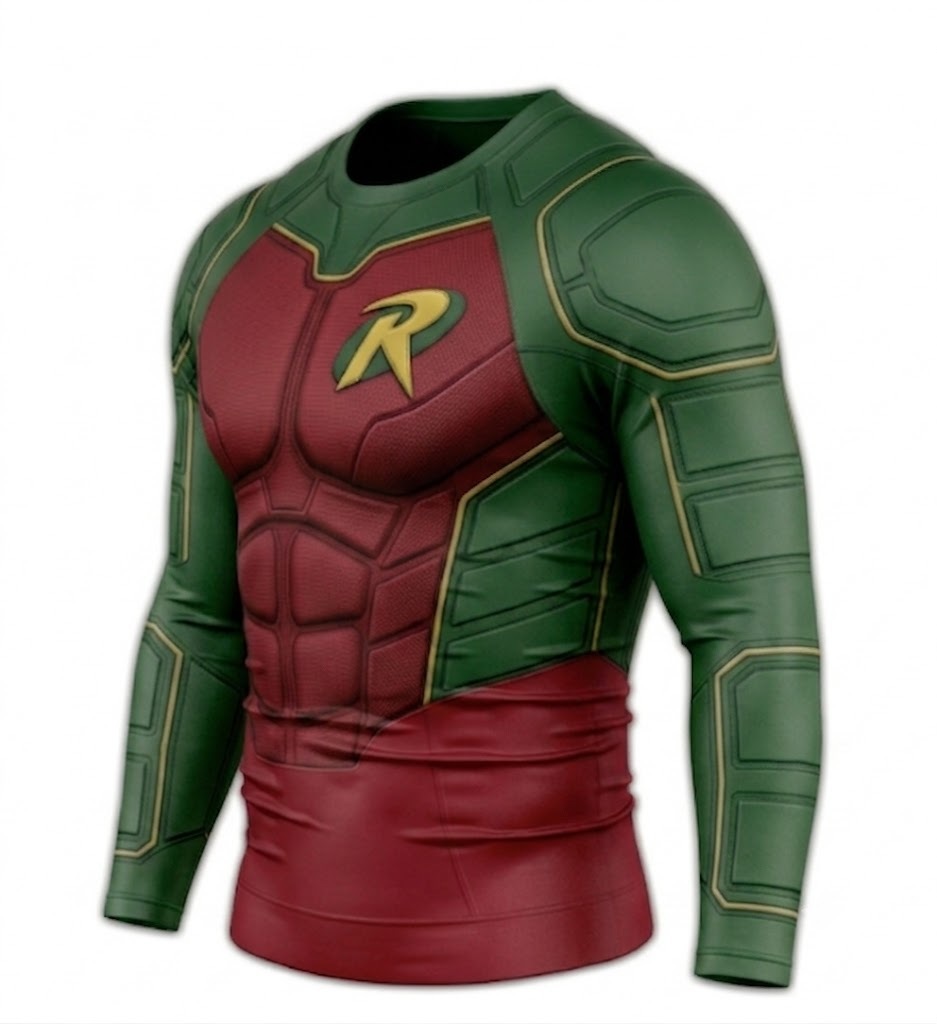 Damian Wayne Robin Superhero Signal Storm Contrast Grid Emerald Black Long Sleeve Compression Shirt