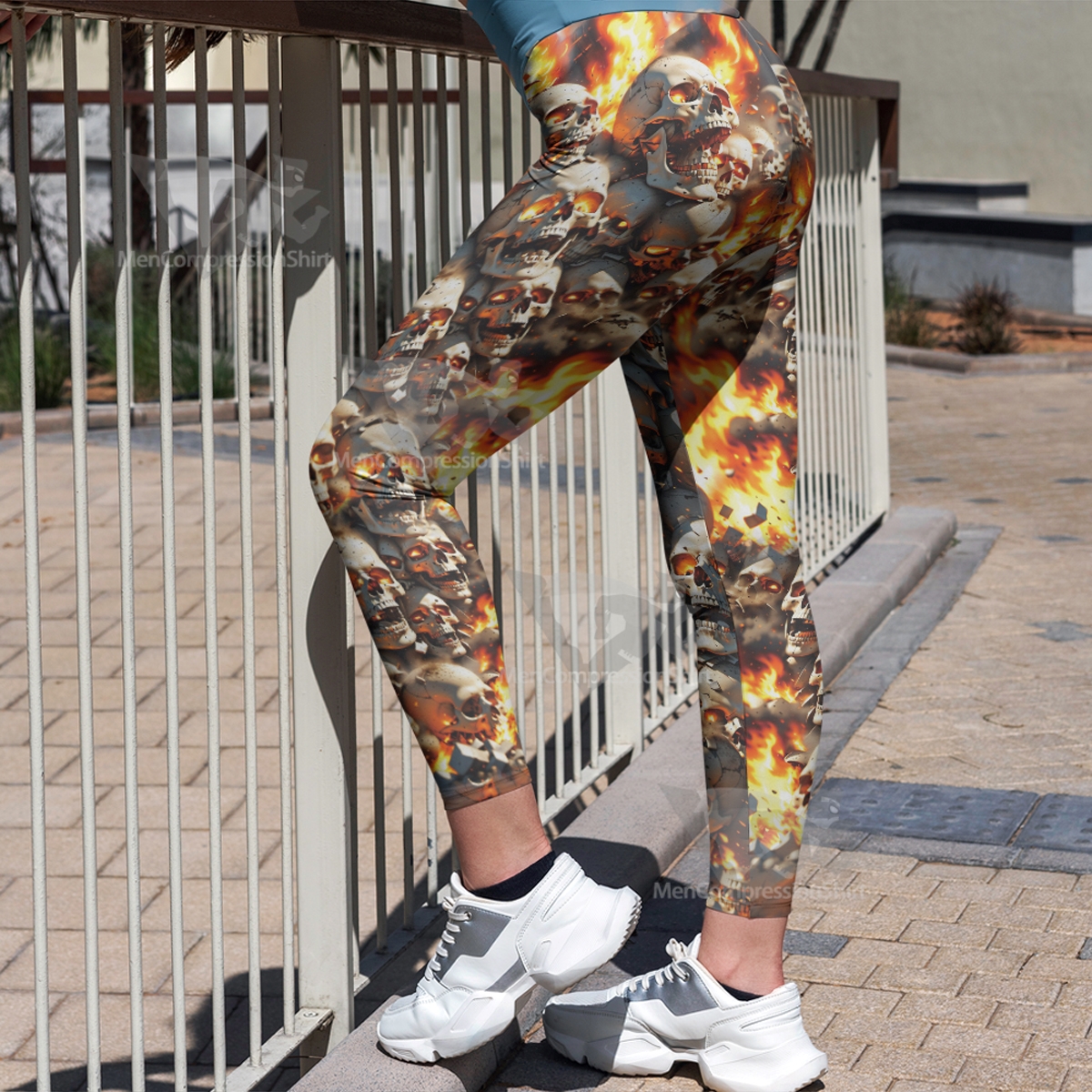 Skeleton In Flames Women Compression Legging-MensCompressionShirt