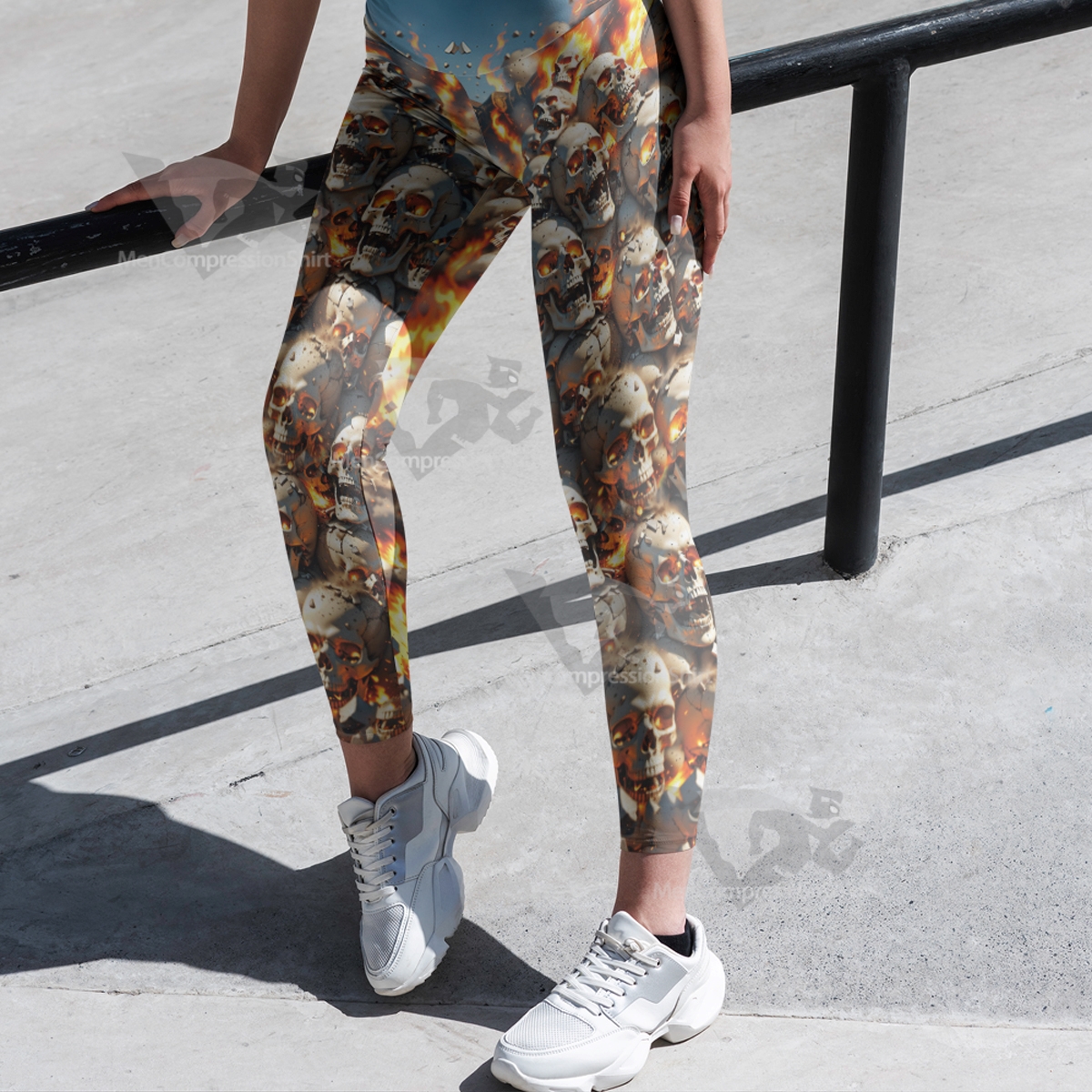 Skeleton In Flames Women Compression Legging-MensCompressionShirt