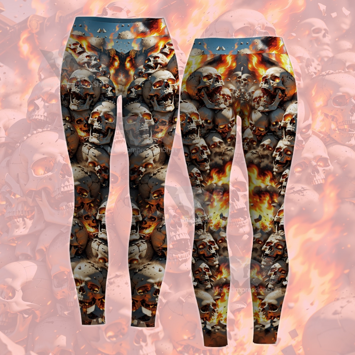 Skeleton In Flames Women Compression Legging-MensCompressionShirt