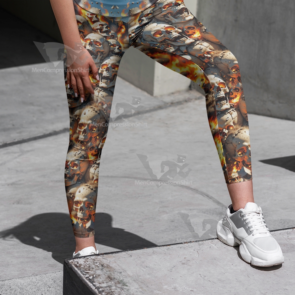 Skeleton In Flames Women Compression Legging-MensCompressionShirt