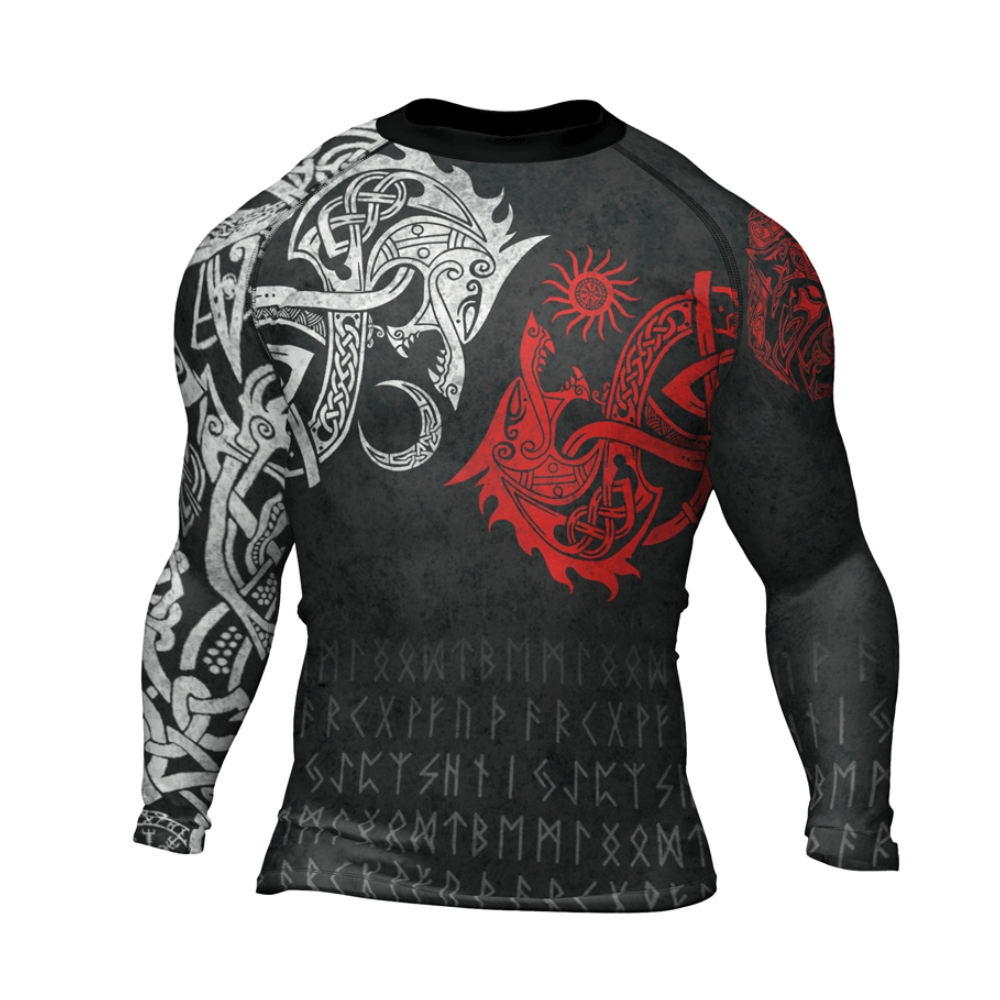 Skoll And Hati Red Mens Long Sleeve Compression Shirt