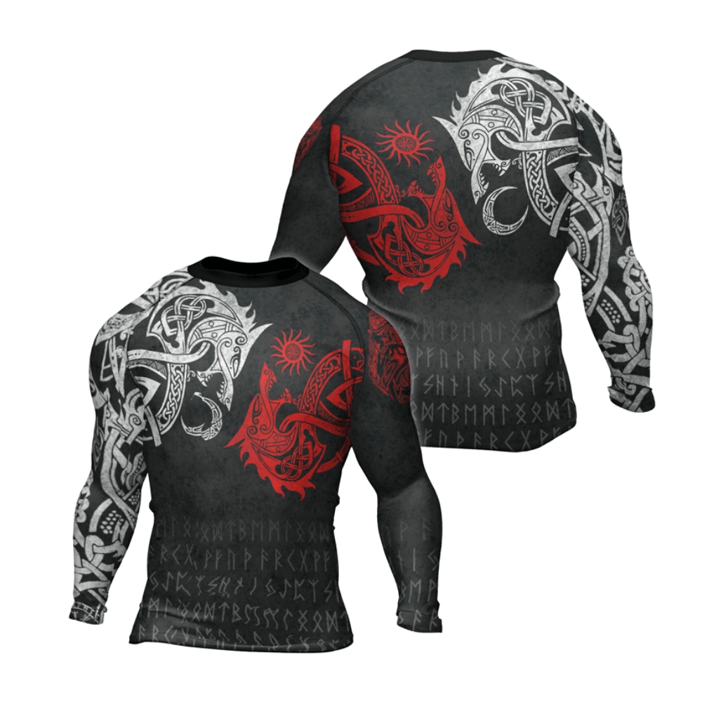Skoll And Hati Red Mens Long Sleeve Compression Shirt