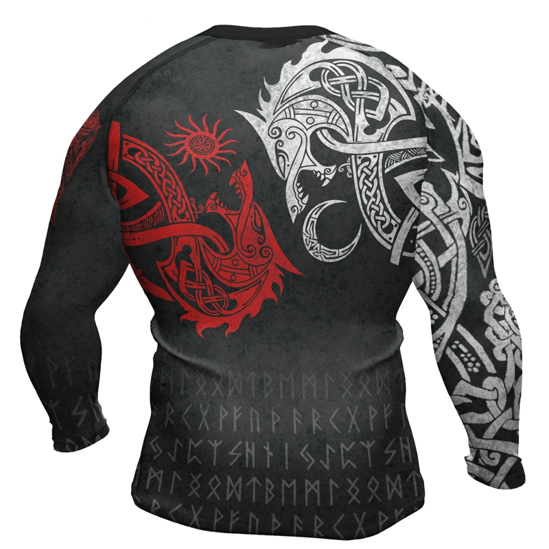 Skoll And Hati Red Mens Long Sleeve Compression Shirt