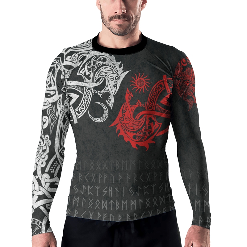 Skoll And Hati Red Mens Long Sleeve Compression Shirt