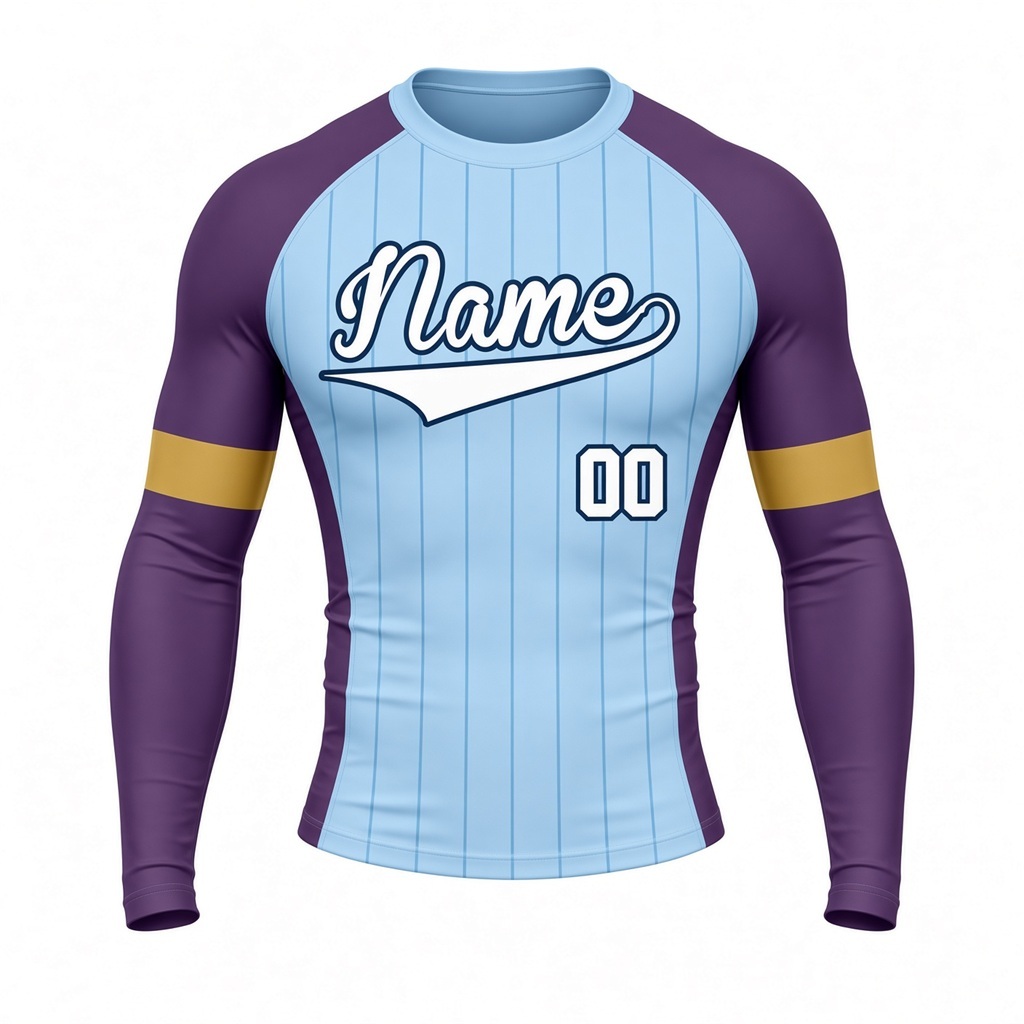 Sky Blue Plum Sleek Customizable Long Sleeve Compression Shirt front customization preview