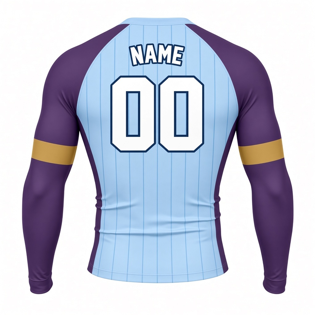 Sky Blue Plum Sleek Customizable Long Sleeve Compression Shirt back customization preview