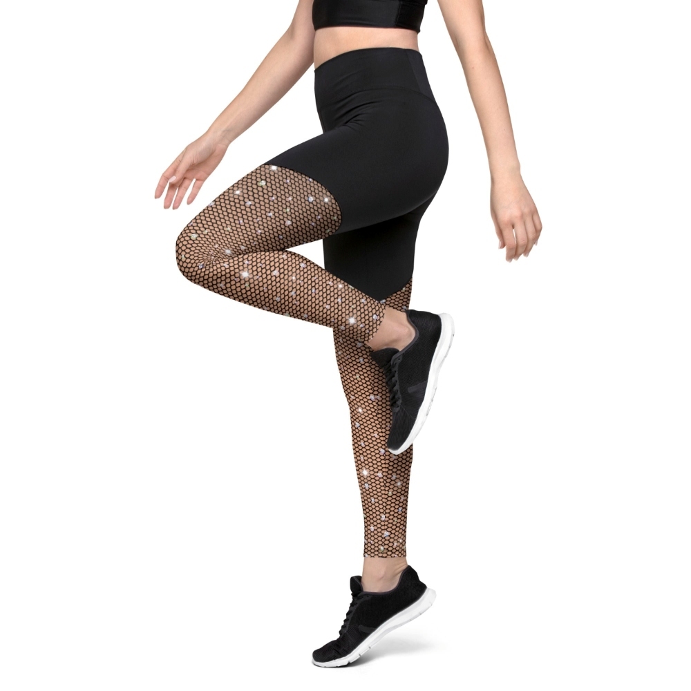 Sparkle Fishnet Print Women Compression Legging