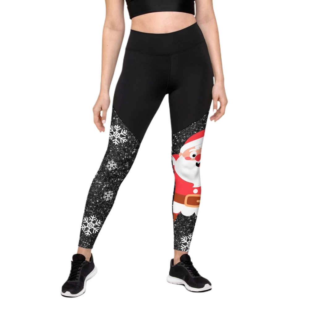 Sparkly Santa Print Women Compression Legging