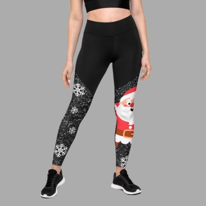 Sparkly Santa Print Women Compression Legging