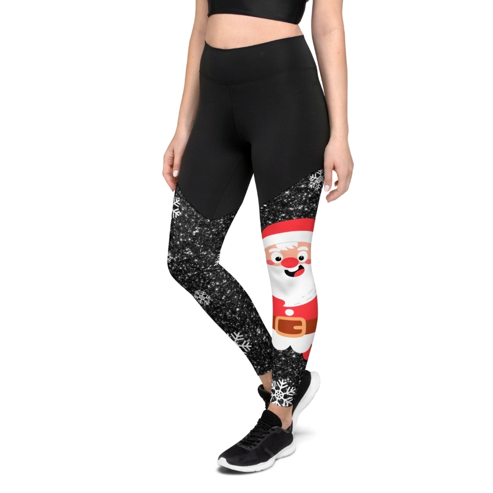 Sparkly Santa Print Women Compression Legging