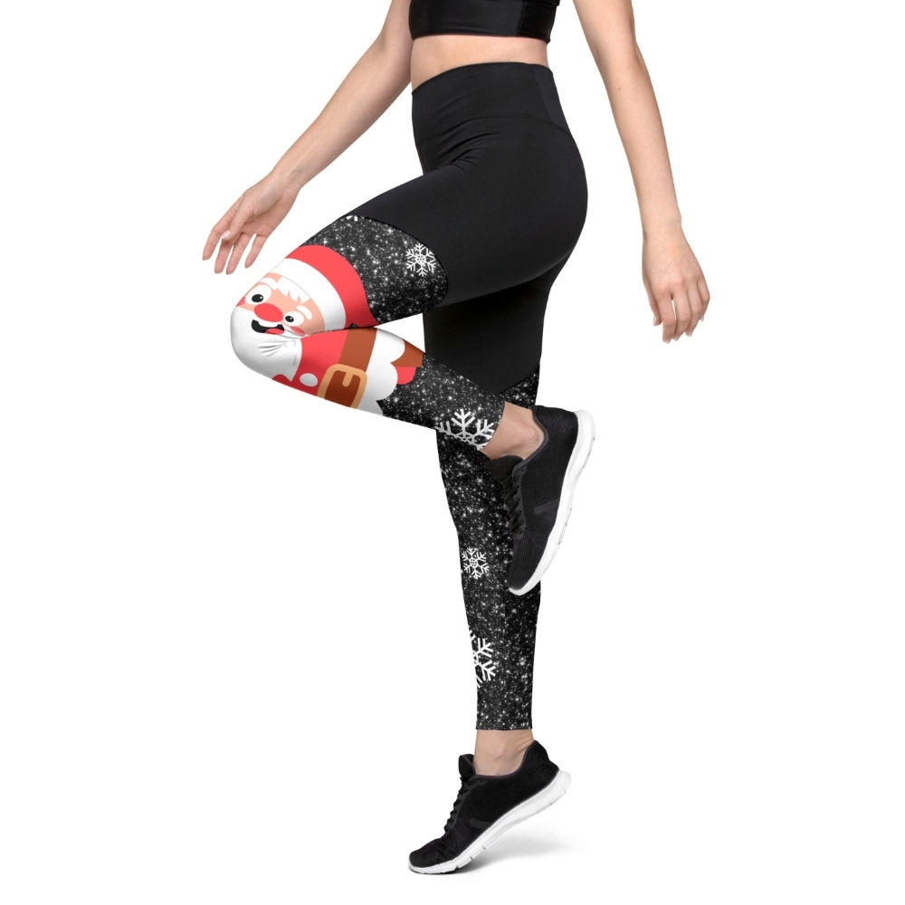 Sparkly Santa Print Women Compression Legging