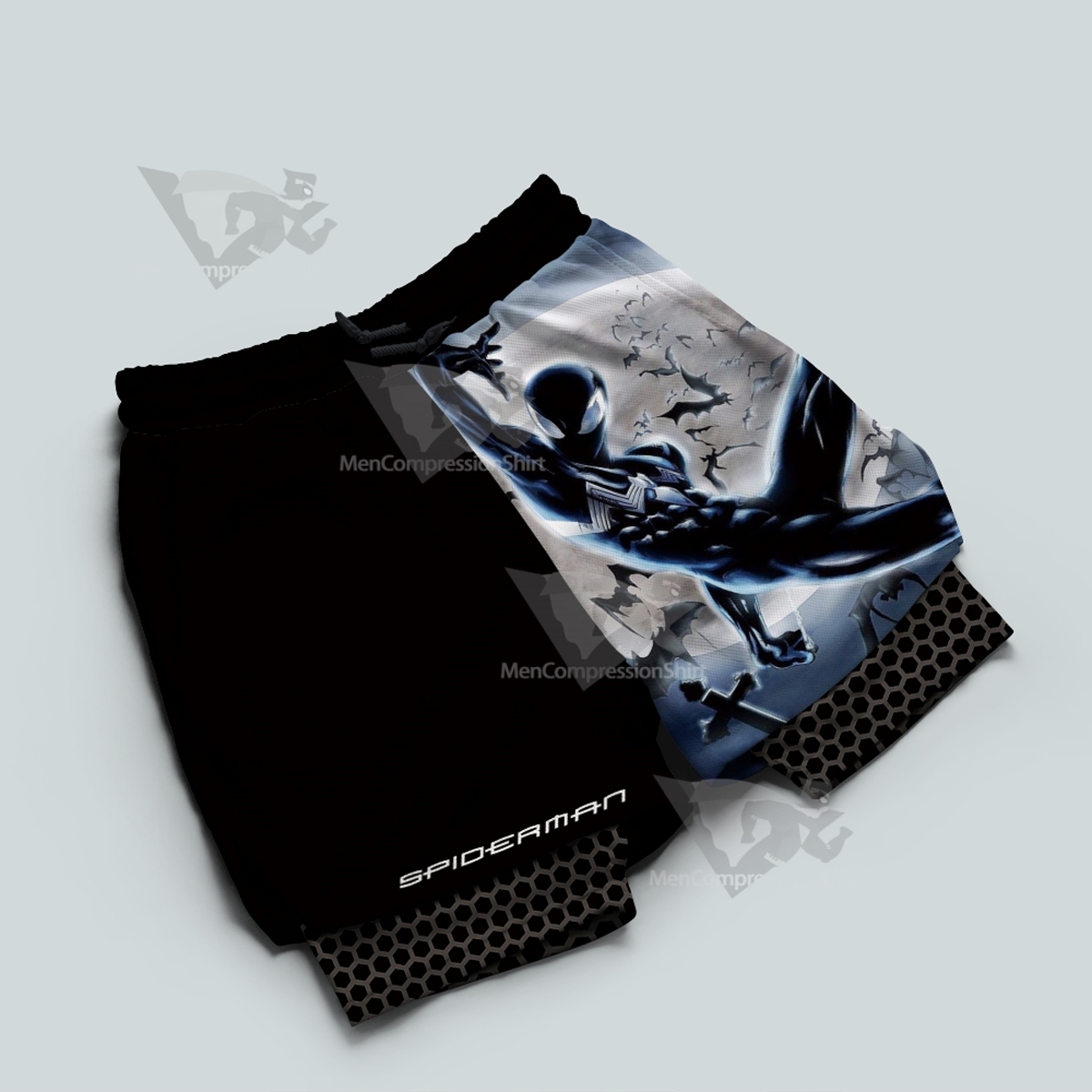 Spider Black Power Black Men Compression Gym Short