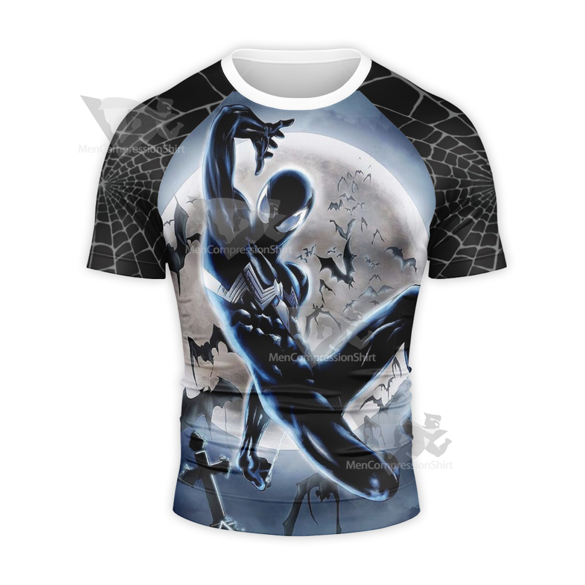 Spider Black Power Black Short Sleeve Compression Shirt