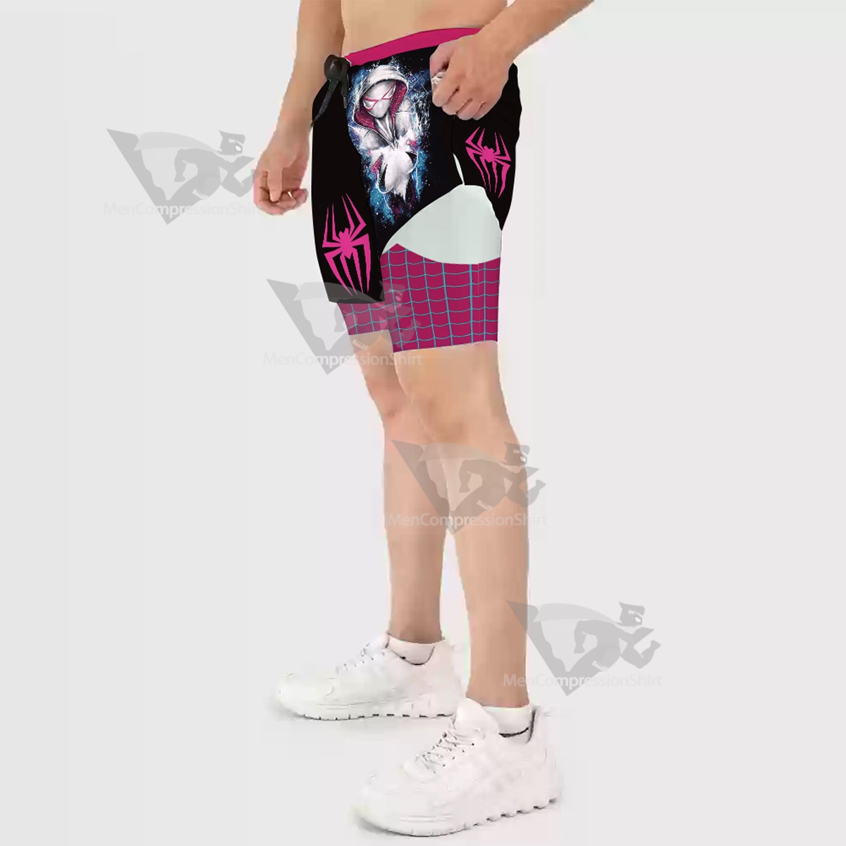 Spiderman Across The Spider Gwen Black Men Compression Gym Short