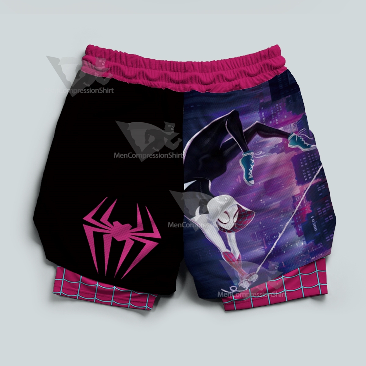 Spiderman Across The Spider Gwen Black Men Compression Gym Short