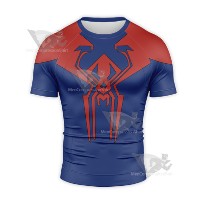 Spiderman Miguel Ohara Blue Short Sleeve Compression Shirt