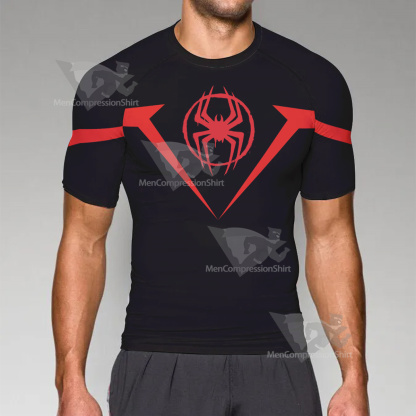 Spiderman Miles Red Short Sleeve Compression Shirt