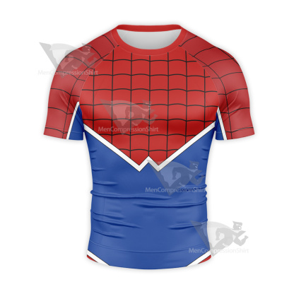 Spiderman Punk Red Blue Short Sleeve Compression Shirt