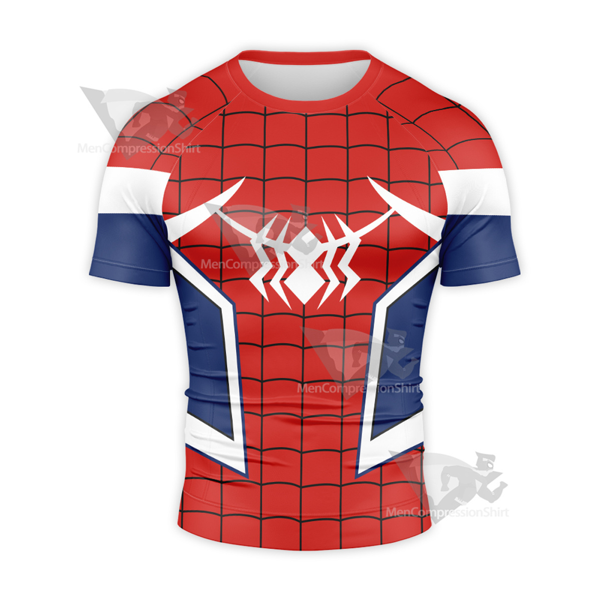 Spiderman Red White Spider Short Sleeve Compression Shirt