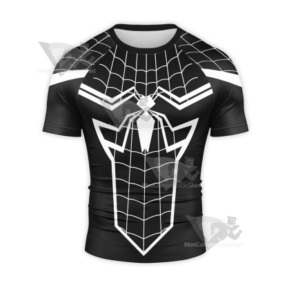 Spiderman White Black Short Sleeve Compression Shirt