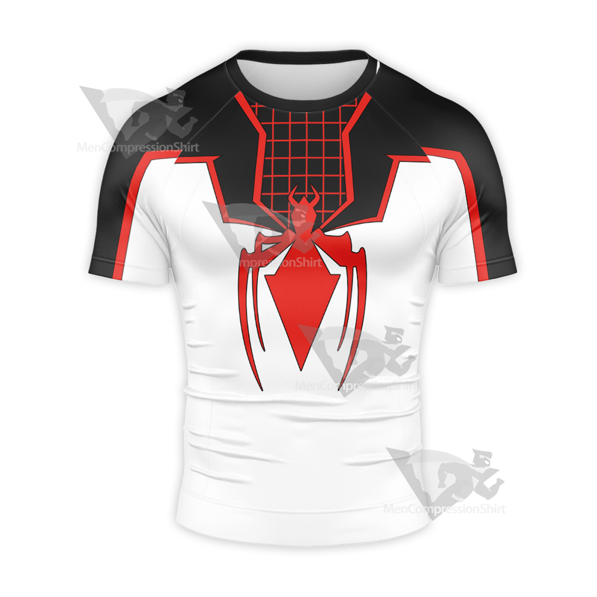 Spiderman White Red Short Sleeve Compression Shirt
