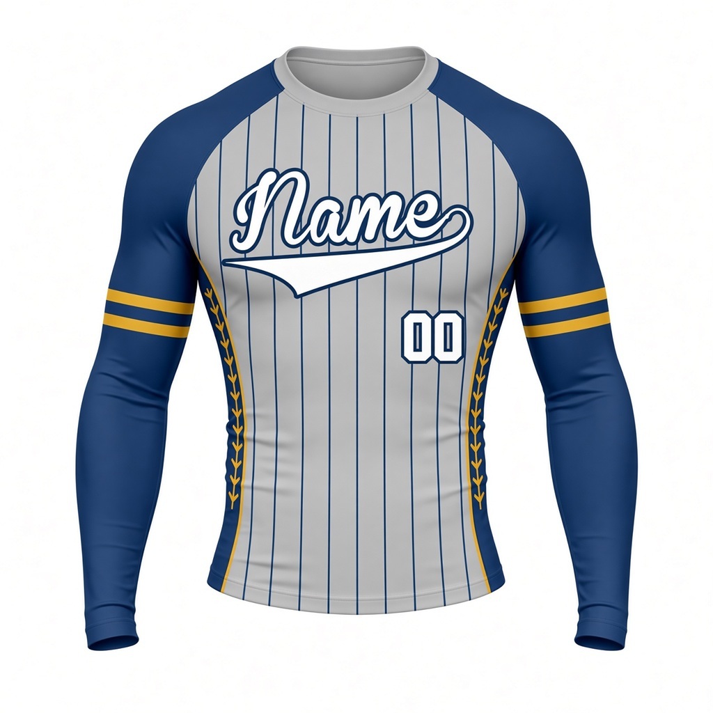Stone Indigo Linear Customizable Long Sleeve Compression Shirt front customization preview