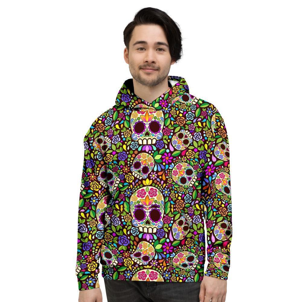 Sugar Skull Mexican Floral Mens Full Size Hoodie