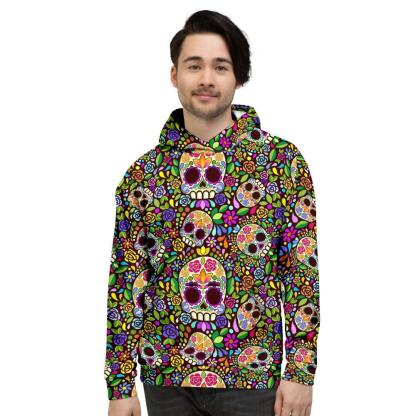 Sugar Skull Mexican Floral Mens Full Size Hoodie