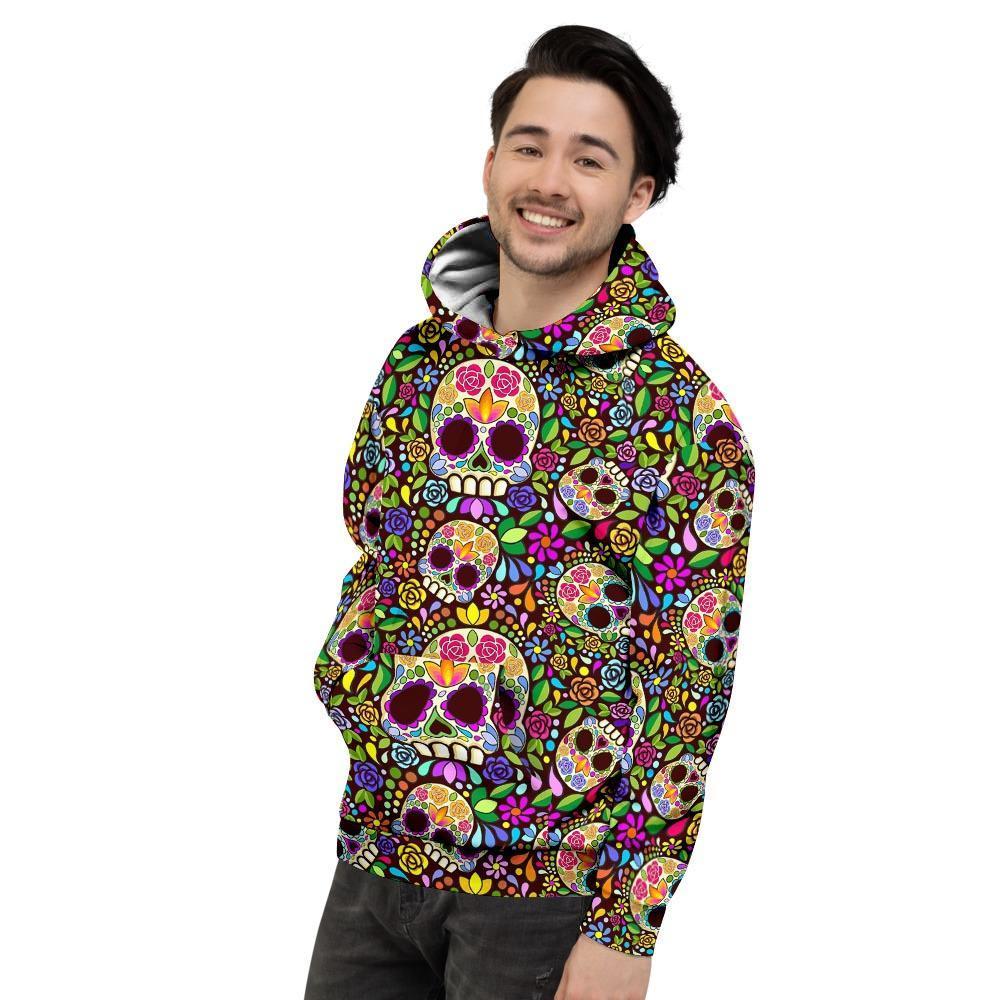 Sugar Skull Mexican Floral Mens Full Size Hoodie