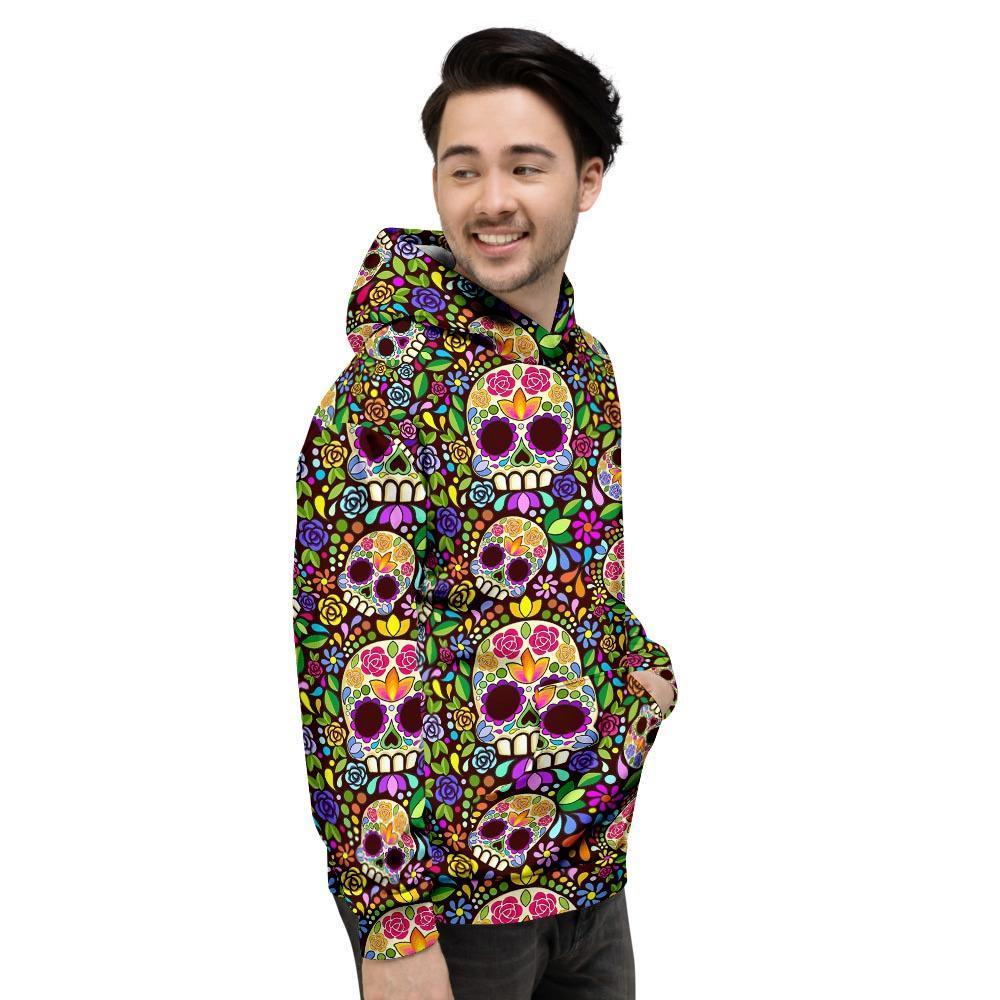 Sugar Skull Mexican Floral Mens Full Size Hoodie
