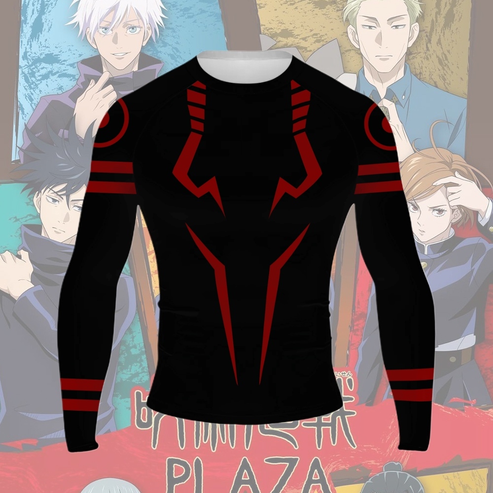 Sukuna Anime Compression Shirts Black Red Long Sleeve