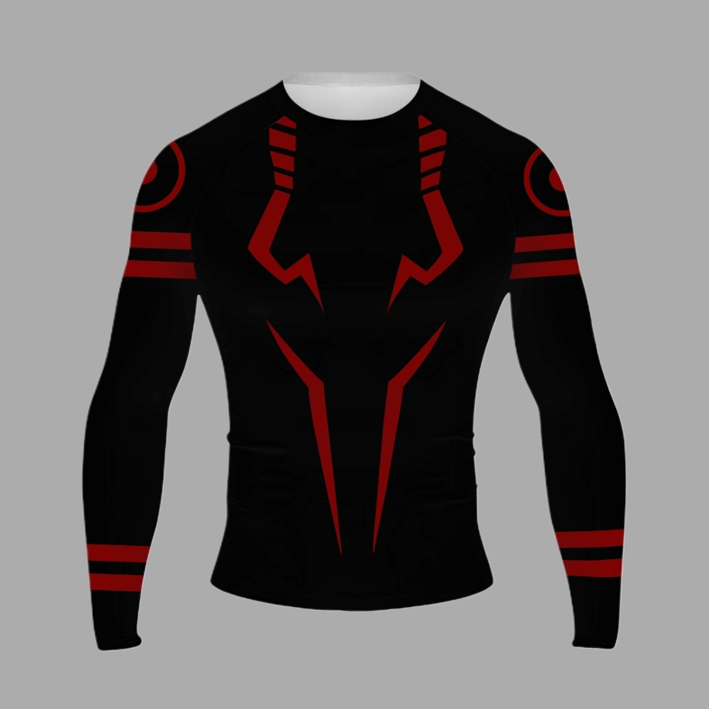Sukuna Anime Compression Shirts Black Red Long Sleeve