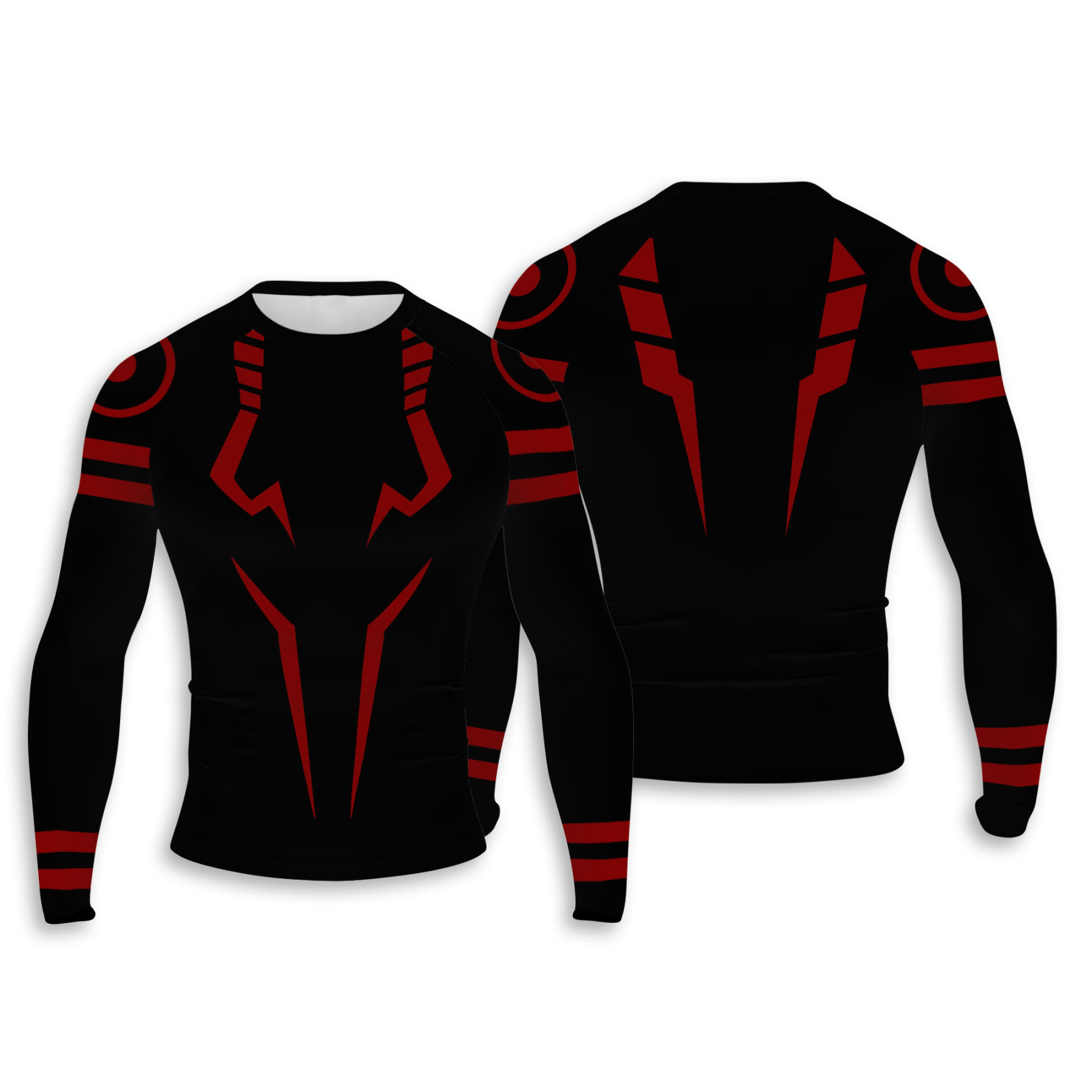 Sukuna Anime Compression Shirts Black Red Long Sleeve