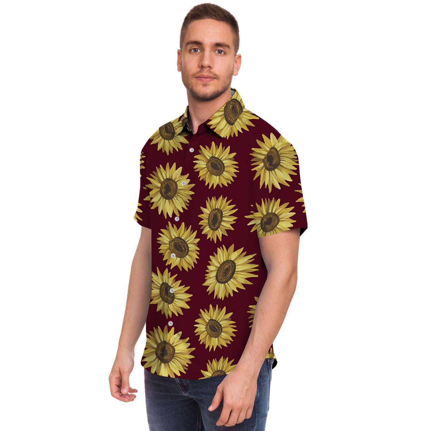 Sunflower Brown Men Print Short Sleeve Button-Up Shirts