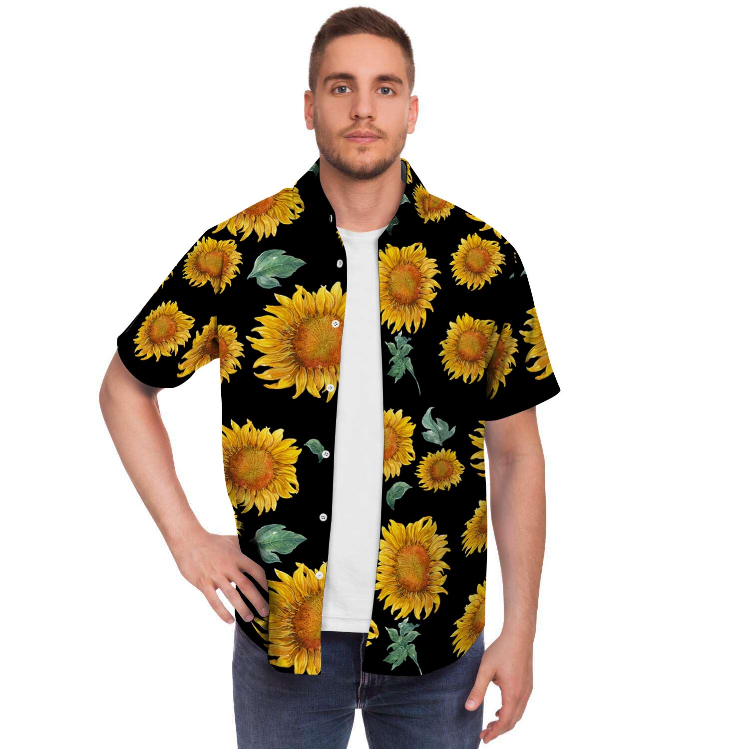 Sunflower Men Print Short Sleeve Button-Up Shirts