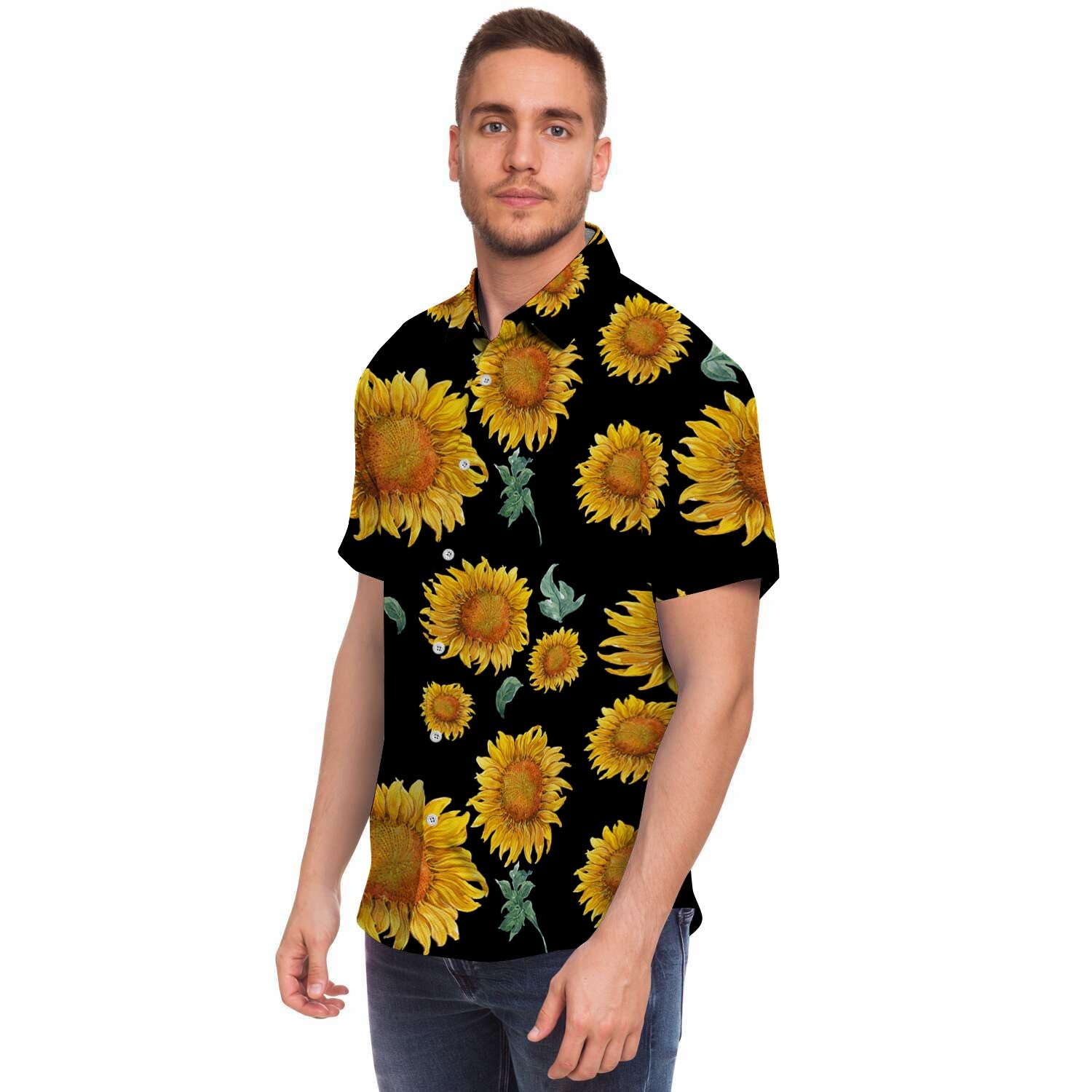 Sunflower Men Print Short Sleeve Button-Up Shirts
