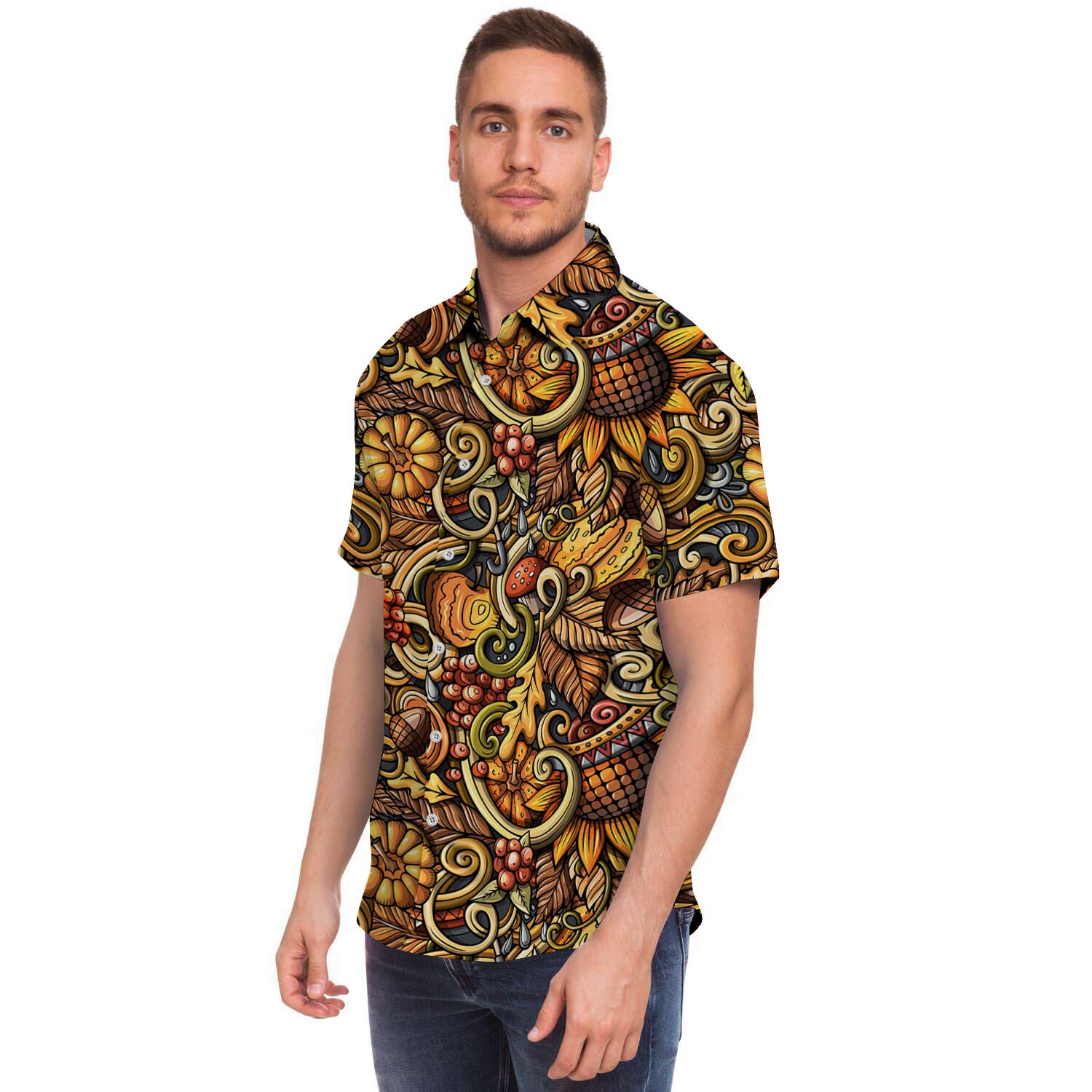 Sunflower Psychedelic Men Print Short Sleeve Button-Up Shirts