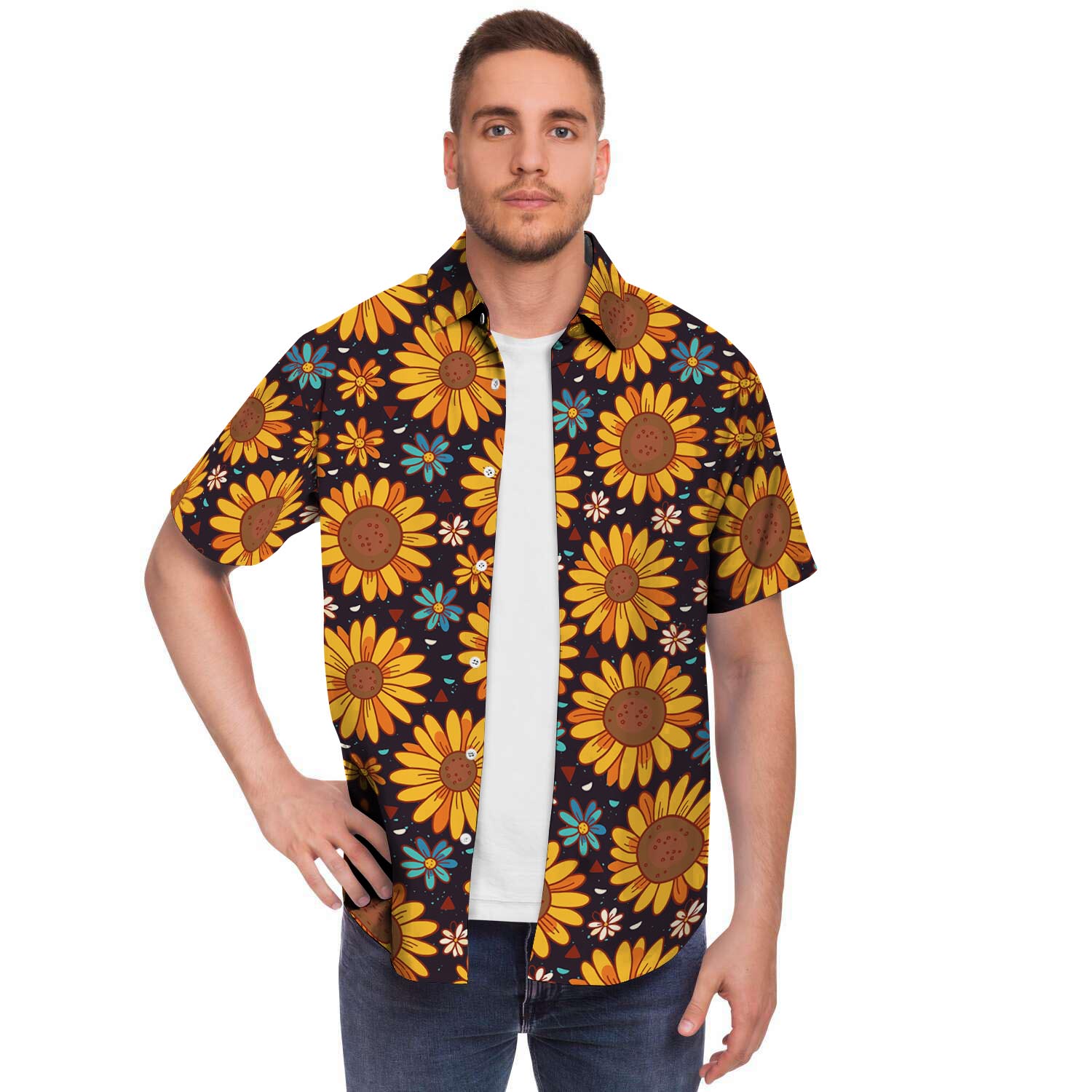 Sunflowr Floral Men Print Short Sleeve Button-Up Shirts