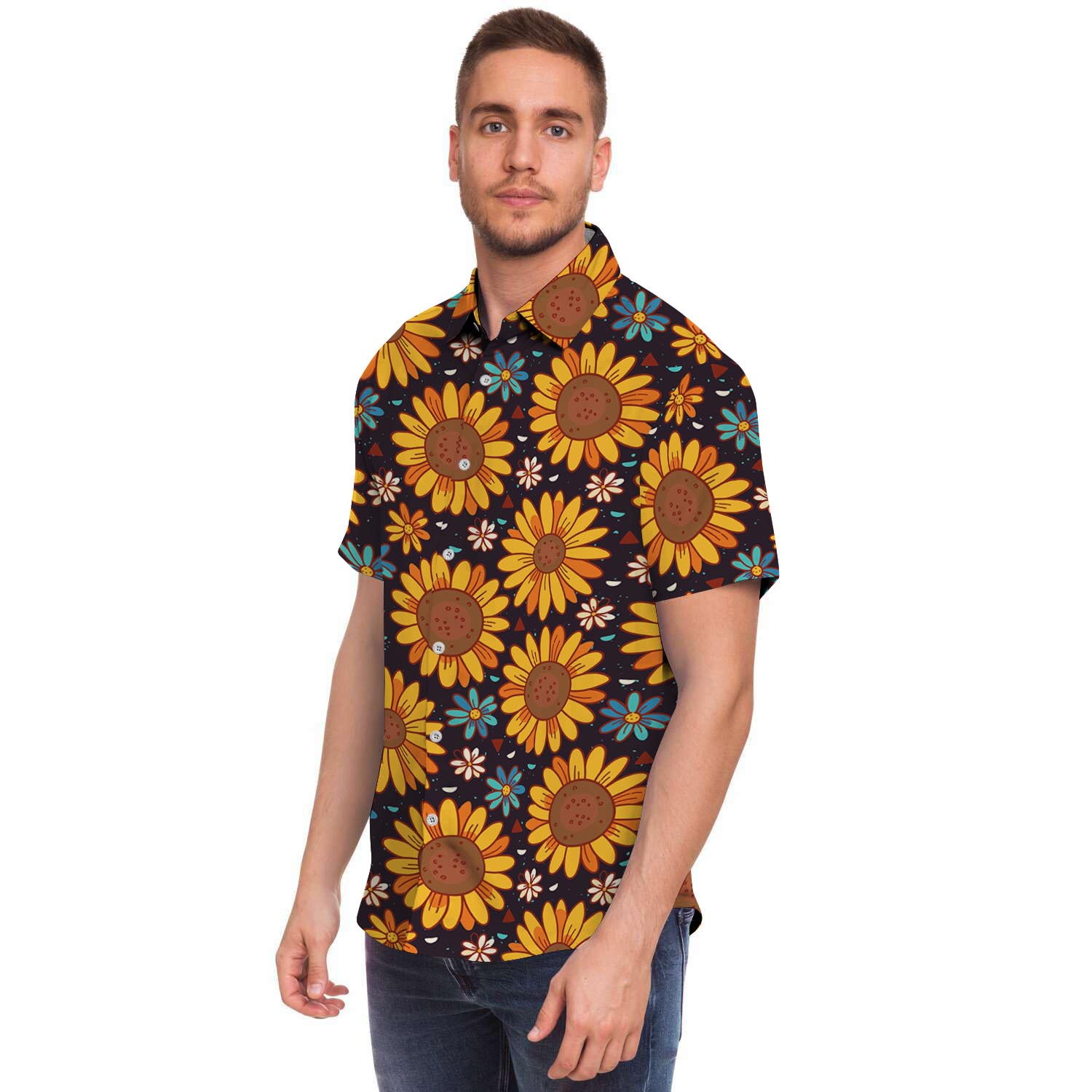 Sunflowr Floral Men Print Short Sleeve Button-Up Shirts